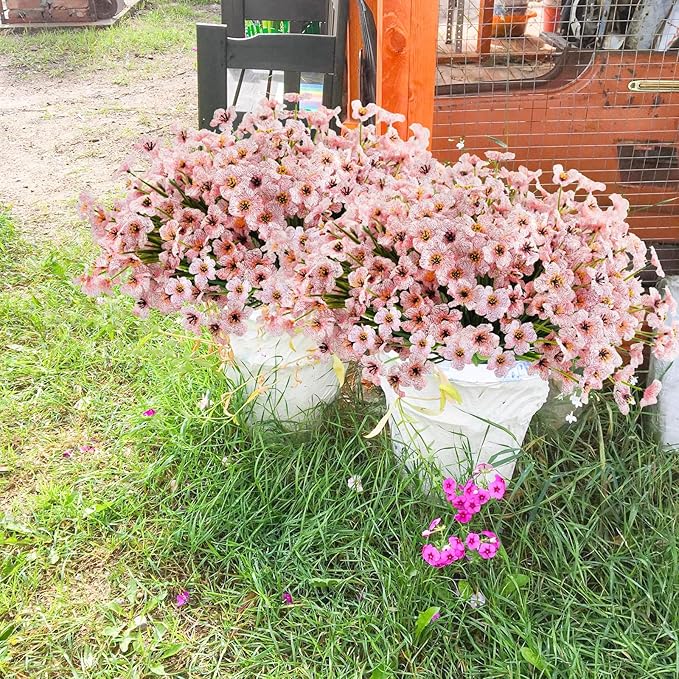 Uieke Artificial Fake Flowers, 16 Bundles Outdoor Plastic Flowers Cemetery Flowers UV Resistant No Fade Floral Arrangements Outside Hanging Planter Home Garden Porch Window Box Décor (Pink)