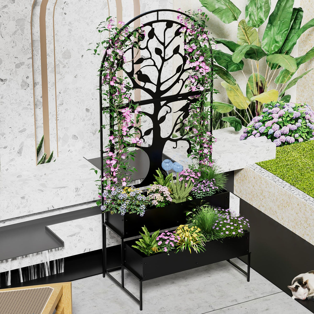 Arched Planter Box Set of 2, Outdoor Privacy Planters, Raised Garden Bed