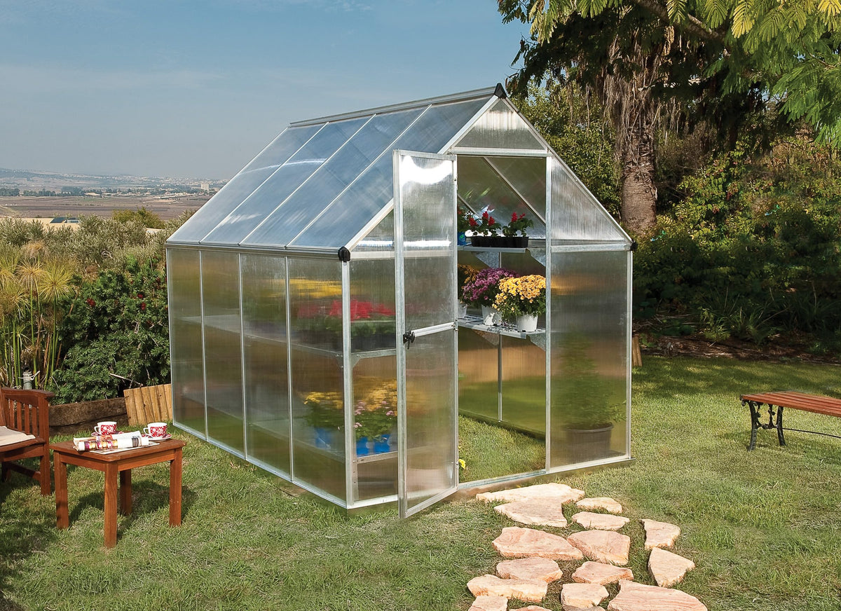 Palram - Canopia Mythos 6' x 8' Polycarbonate Aluminum Greenhouse, Silver