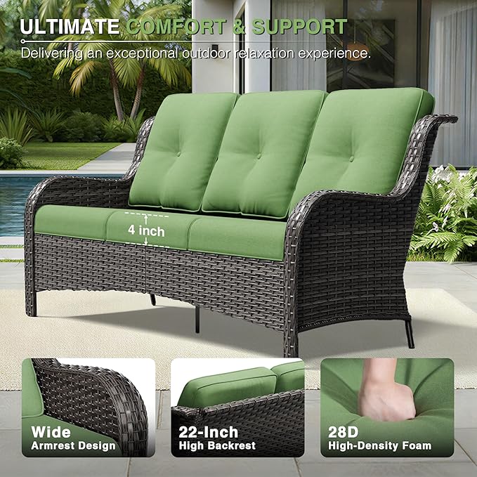 Joyside 5 Piece Wicker Patio Furniture Set, Outdoor Swivel Rocker Patio Chairs with High Back, Deep Seating, Wide Armrest, Thickened Cushions, Outdoor Furniture for Deck, Porch Use