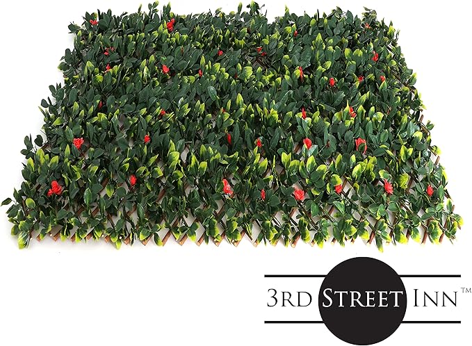 3rd Street Inn™ Leaf Trellis - Bamboo Greenery Panel - Boxwood and Ivy Privacy Fence Substitute - DIY Flexible Fencing (4, Red Rose Rattan)