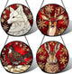 Stained Glass Window Hanging 4 Pcs Set Red Golden Snowflakes Large 11.8" - Christmas Elk Rabbit Suncatcher Door Garden Sun Catcher Decor Birthday for Mom Woman Nana Men