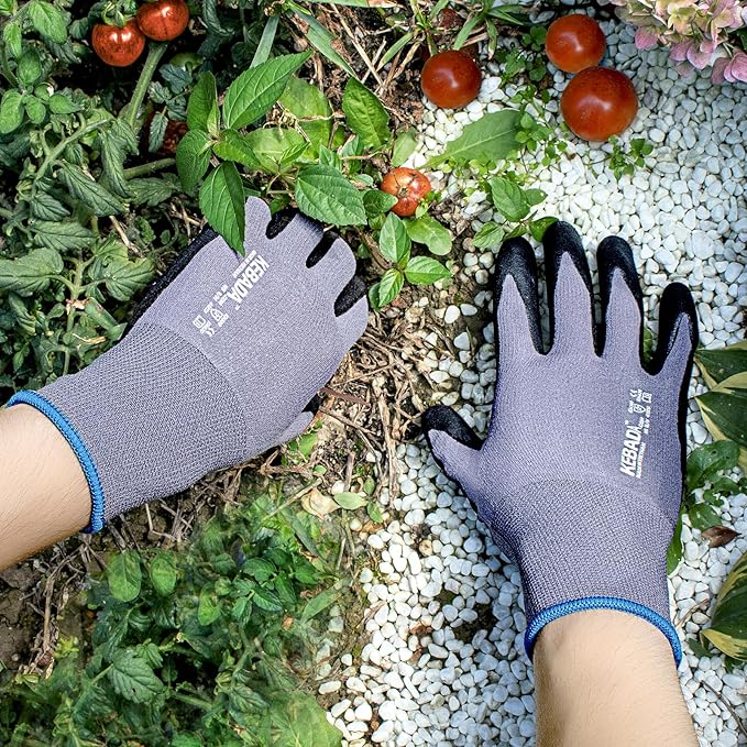 Kebada 12 Pairs Work Gloves for Men and Women, Nitrile Coated Safety Protective Gloves with Grip, Ideal for Gardening, Warehouse, Mechanic, Light Duty Construction Work,Large