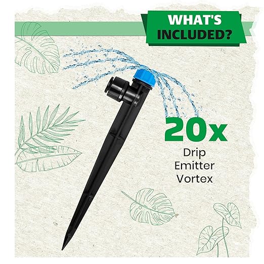 Bonviee 20-Pack Drip Irrigation Emitters- 1/4" Push-to-Connect Precision Irrigation Stakes - Low Flow Garden Watering System for Vegetables, Shrubs & Flower Beds