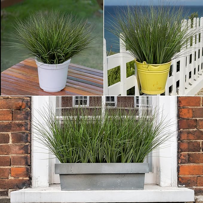 Uqueeten 16PCS 17.3" Fake Plants Artificial Wheat Grass Greenery Plastic Plants Fake Grass Artificial Plants for Outdoor Decor Artificial Grass Plant with Greenery Stems for Indoor Home Decoration