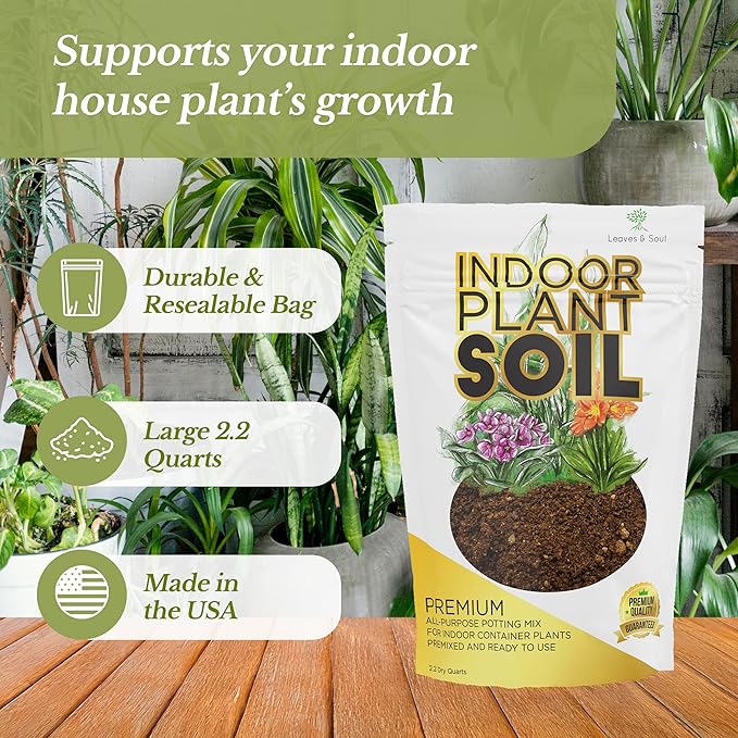 Indoor Plant Soil Premium All Purpose Blend | Large 2.2 Quarts | Ready to Use for Indoor Container and Houseplants | Peat, Coco Coir, Perlite, Dolomite | Made in USA