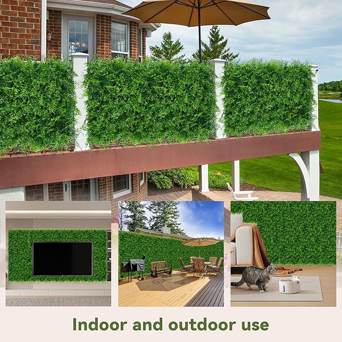 DOPGIB Greenery Faux Grass Wall Backdrop: 20"x20" (16P) UV-Anti Artificial Green Boxwood Panel for Patio Balcony Privacy & Ivy Fence Covering Privacy, Garden, Backyard Wall Backdrop Decor