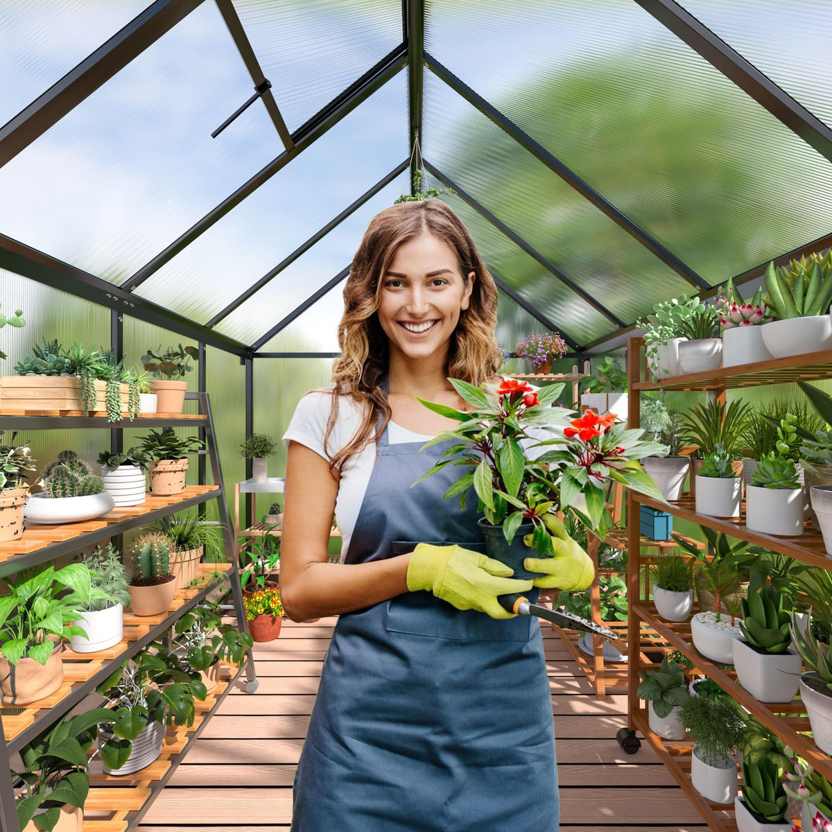 Polar Aurora 10X16 FT Walk-in Polycarbonate Heavy Duty Greenhouse