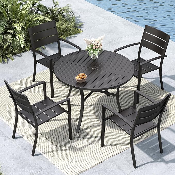 MFSTUDIO Patio Dining Chairs Set of 2, Stackable Metal Outdoor Chairs Set, Outdoor Wrought Iron Dining Chairs for Bistro Balcony Deck Yard, Black