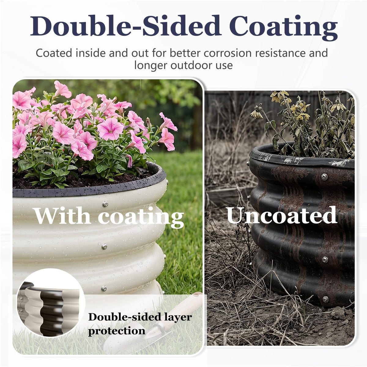 SOCONT Round Galvanized Raised Garden Bed Kit, 3 Pcs 2 x 2 x 1ft Pearl White Galvanized Garden Boxes, Outdoor for Vegetables