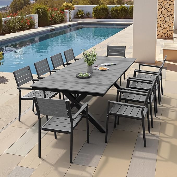 Pellebant Stackable Outdoor Dining Chairs Set of 2, Aluminum Patio Chairs with Arms, All-Weather for Garden, Lawn, Deck, Porch and Yard, Grey