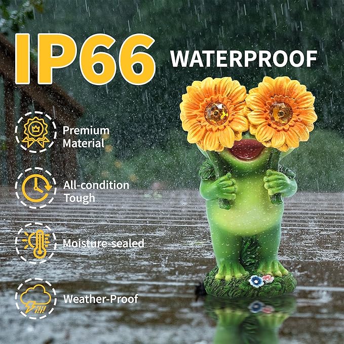 Outdoor Frog Garden Statue: Yard Decoration with Solar Light Funny Frog Sunflower Gifts for Women Mother's Day Housewarming Gift