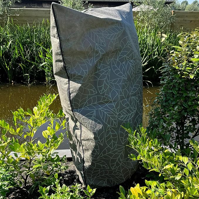 UB-STORE Plant Covers Freeze Protection 47"x71" in 2 Pack | Brown Winter Frost Blankets for Outdoor Plants | Reusable Garden Cover Bags with Zipper Drawstring | Cold Weather Shrub Protection Cloth