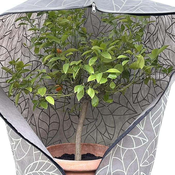 UB-STORE Plant Covers Freeze Protection 24"x32" in 2 Pack | Brown Winter Frost Blankets for Outdoor Plants | Reusable Garden Cover Bags with Zipper Drawstring | Cold Weather Shrub Protection Cloth