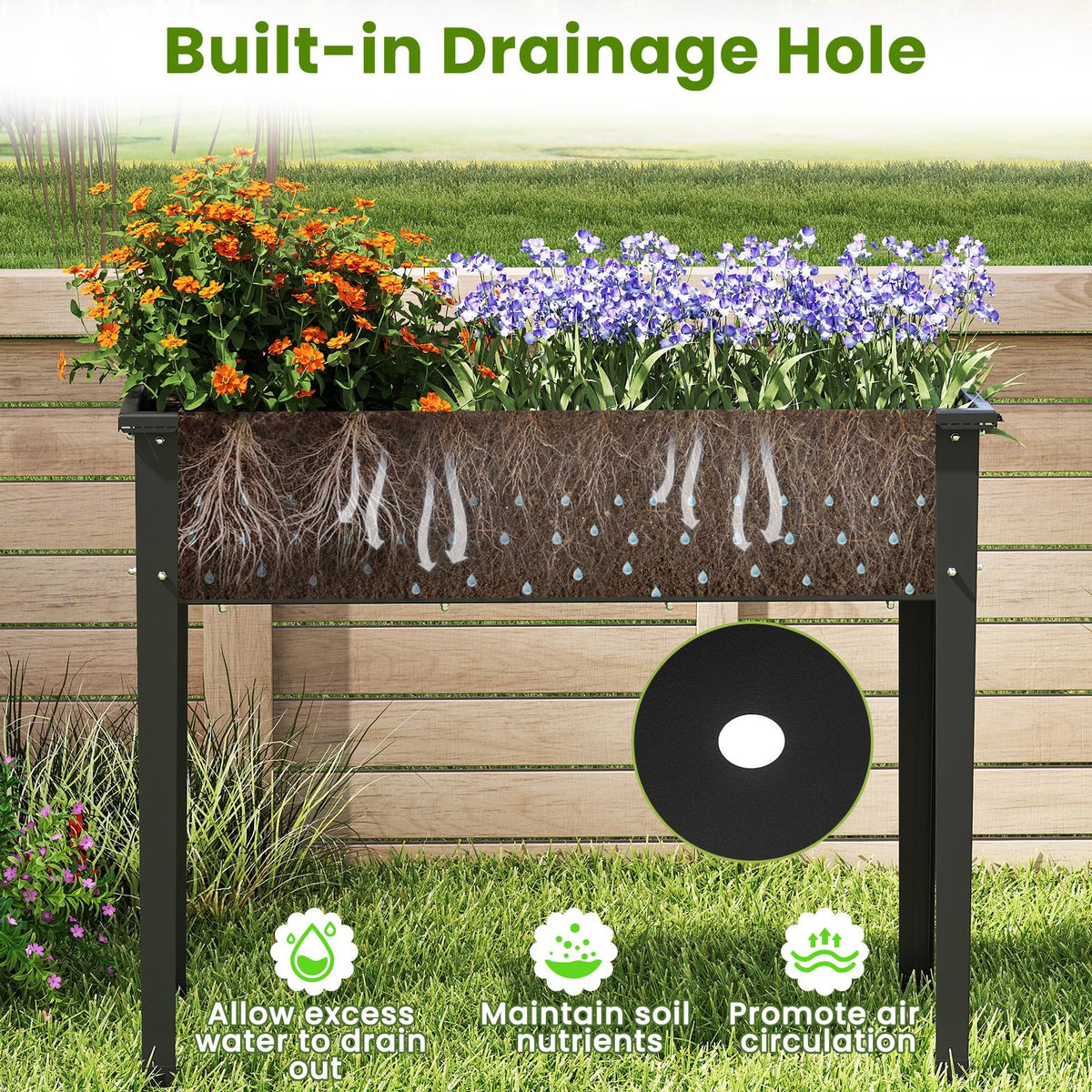 HAPPYGRILL 32” Raised Garden Bed with Legs & Drainage Hole