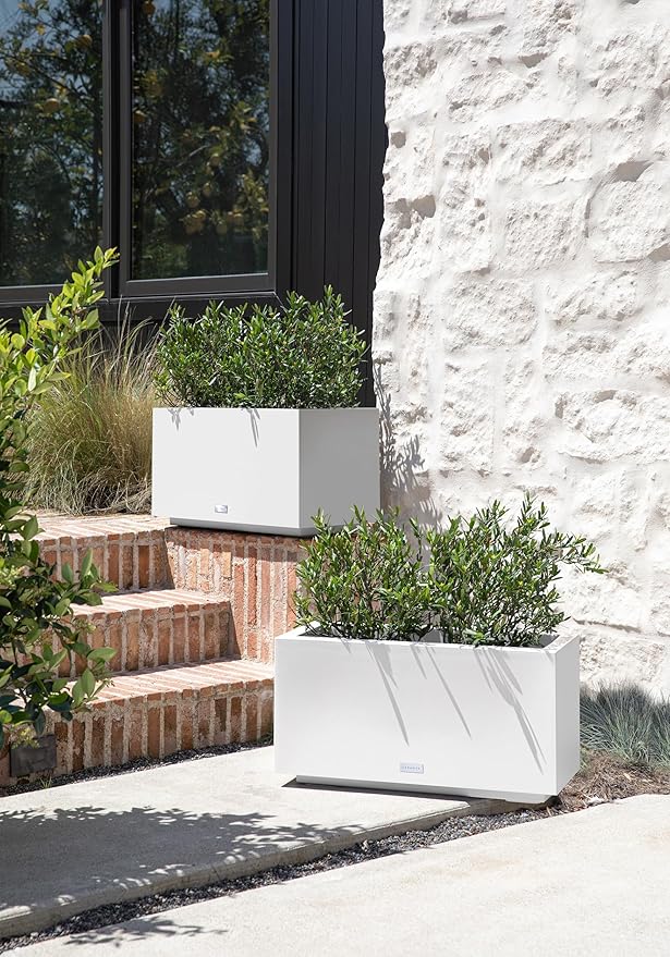 Veradek Block Series Long Box Planter - Large Rectangular Planter for Indoor or Outdoor Patio/Porch | Durable All-Weather Use with Drainage Holes | Modern Décor for Tall Plants, Flowers or Shrubs