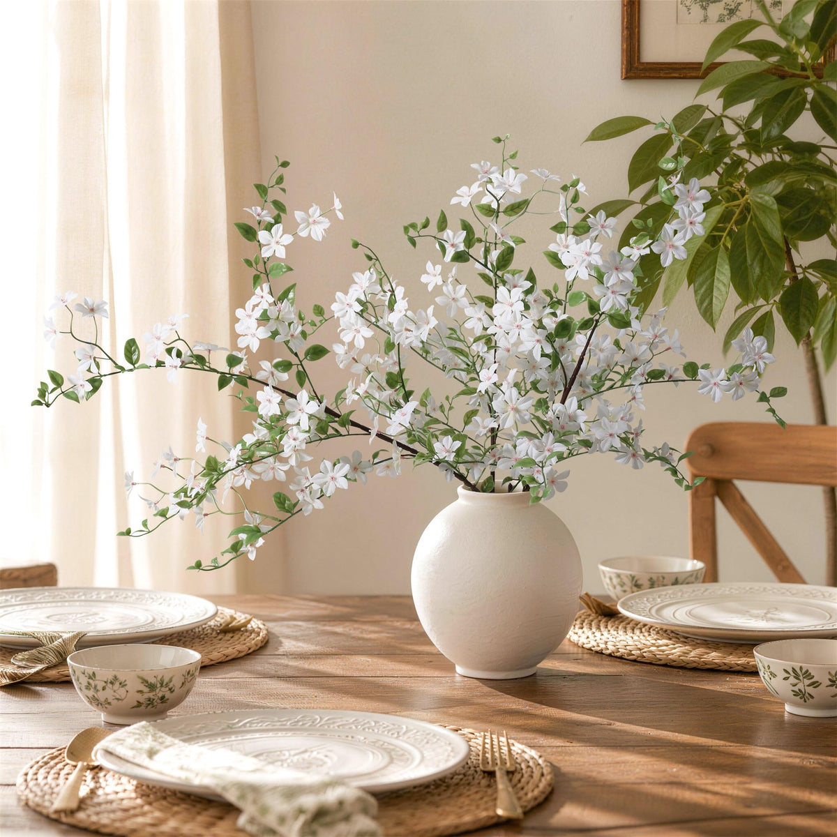 Fake Flowers, 3 Pcs Artificial Flowers Greenery Stems Faux Greenery Stems Branches for Vases Realistic Silk Real Touch Spring Greenery Stems Bulk Bedroom Office Wedding Table Summer Home Decor