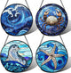 DASTOLL Stained Glass Window Hanging 4 Pcs Set Blue Ocean Waves Large 15" - Starfish Crab Seal Suncatcher Door Garden Sun Catcher Decor Birthday for Mom Woman Nana Men Friend
