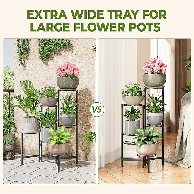 NQW 6 Tier Metal Plant Stands Outdoor Indoor, Heavy Duty Flower Pot Holder Potted Display Rack Shelf, Tall Corner Plant Shelf for Patio Garden Balcony Living Room Bedroom -BlackDiamond