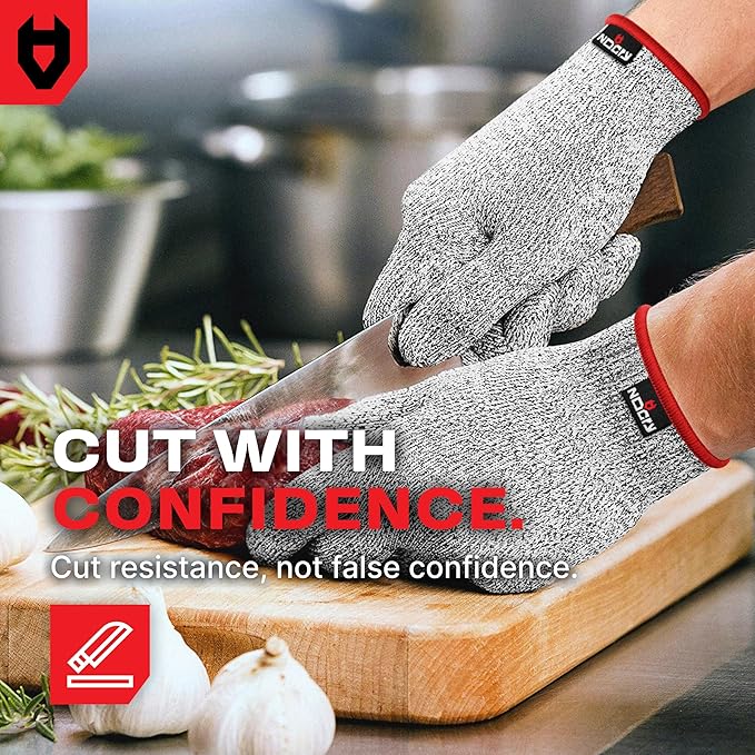 NoCry Premium Cut Resistant Gloves Food Grade — 100% Food Safe — Level 5 Meat Cutting Glove for Chefs & Butchers — Perfect Mandoline Glove or Oyster Shucking Gloves with Superior Comfort & Dexterity