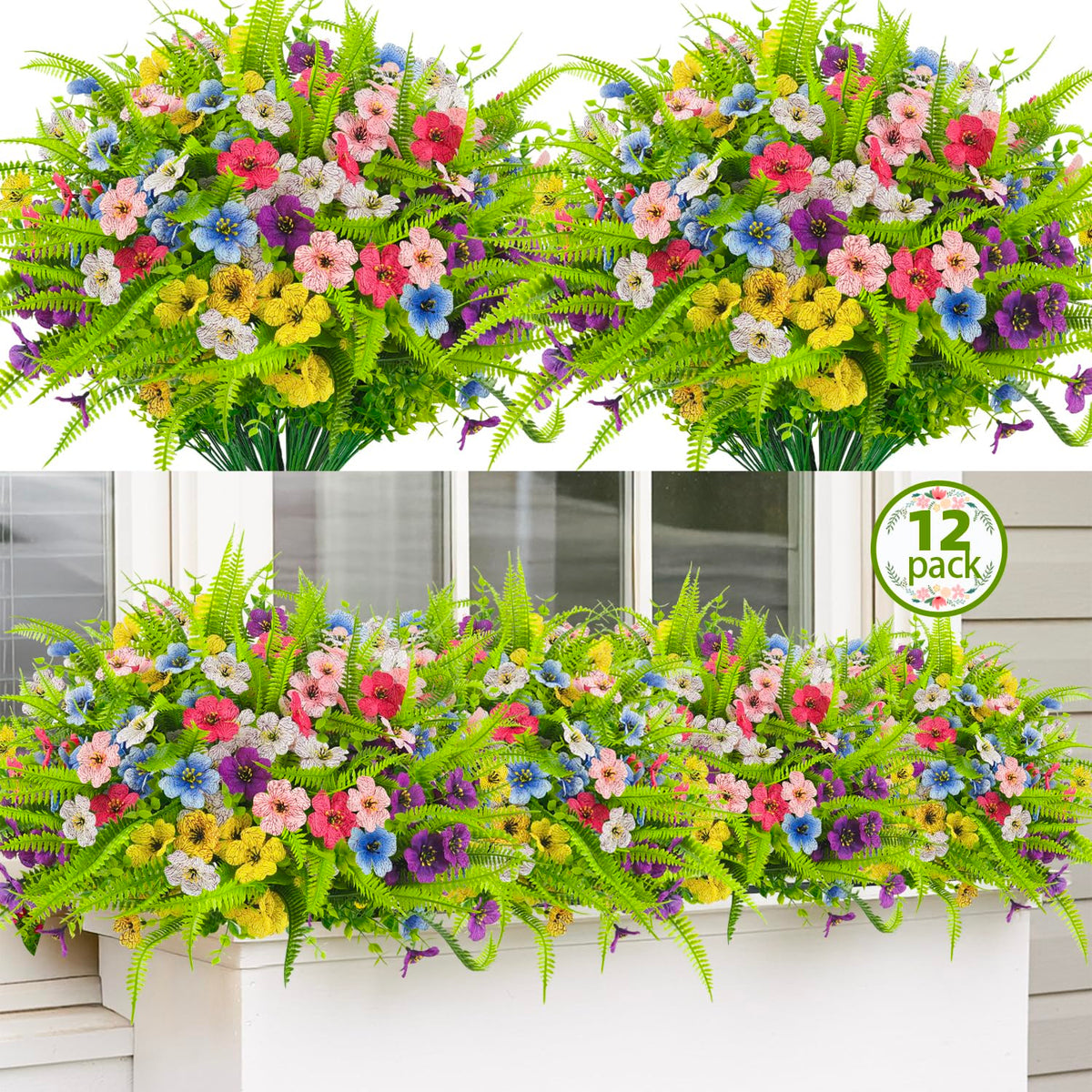 ATTGREAT Artificial Flowers Outdoors UV Resistant, 12 Bundle(Multicolor)