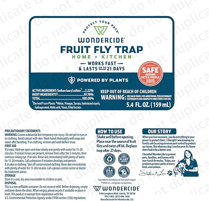Wondercide - Fruit Fly Traps for Indoors - Fruit Fly Killer - Pet and People Safe - Made in USA & Plant Based - 5.4 oz - 2 Pack