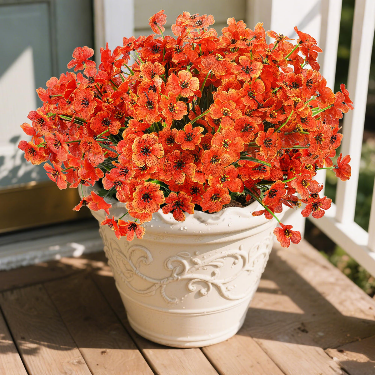 Bietrun 12 Bundles Artificial Fall Flowers Outdoor, Artificial Fake Mums for Outdoor, Faux Plants Greenery Orange Daisy Bulk, UV Resistant No Fade, Faux Plastic Garden Porch Patio Fall Home Decor