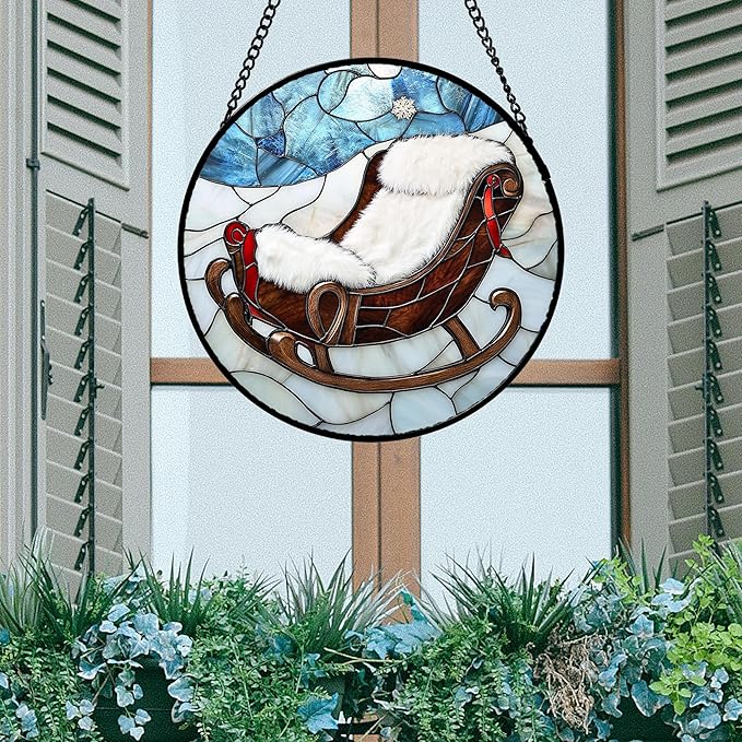 AMDERVEN Stained Glass Window Hanging 4 Pcs Set Blue White Christmas Snowman Snowflake 6.3" - Suncatcher Door Garden Sun Catcher Decor Birthday Mother's Day Xmas Gifts for Mom Woman Nana Men
