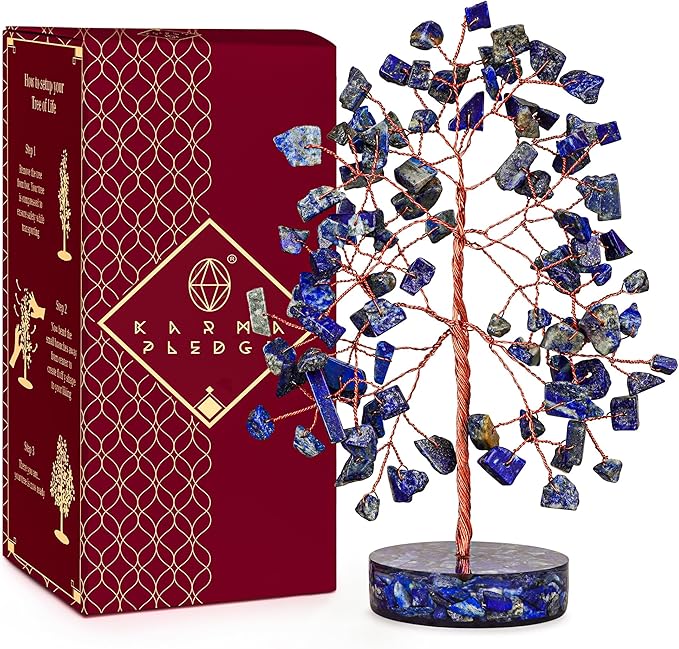 Crystal Tree for Home and Office Decor, Lapis Lazuli Chakra Healing Stones Handmade Feng Shui Bonsai Tree of Life for Positive Energy, Money, Good Luck, Christmas Decor, Birthday Gifts for Women, Mom