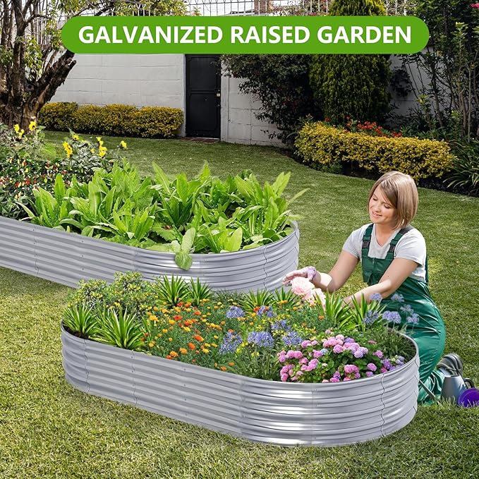 Galvanized Raised Garden Bed Kit, Planter Garden Boxes Outdoor, Oval Large Metal for Vegetables Fruits, Flowers Planter Boxes, Easy Assembly Garden Bed Kit 4x2x1 FT (2-Pack)