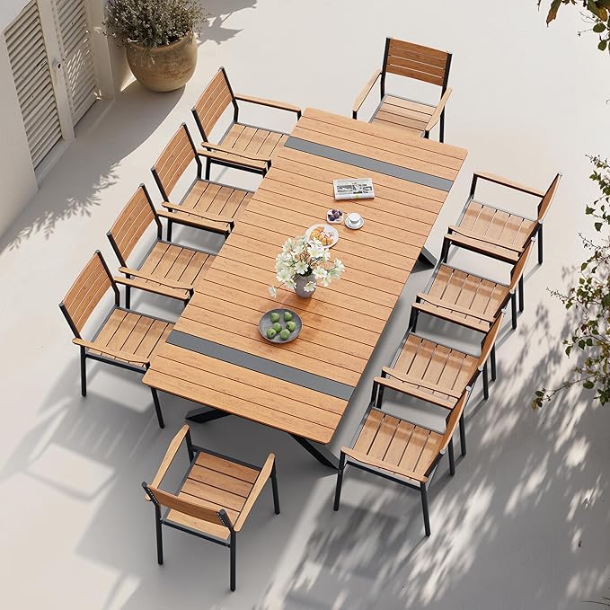 Pellebant Stackable Outdoor Dining Chairs Set of 2, Aluminum Patio Chairs with Arms, All-Weather for Garden, Lawn, Deck, Porch and Yard, Brown