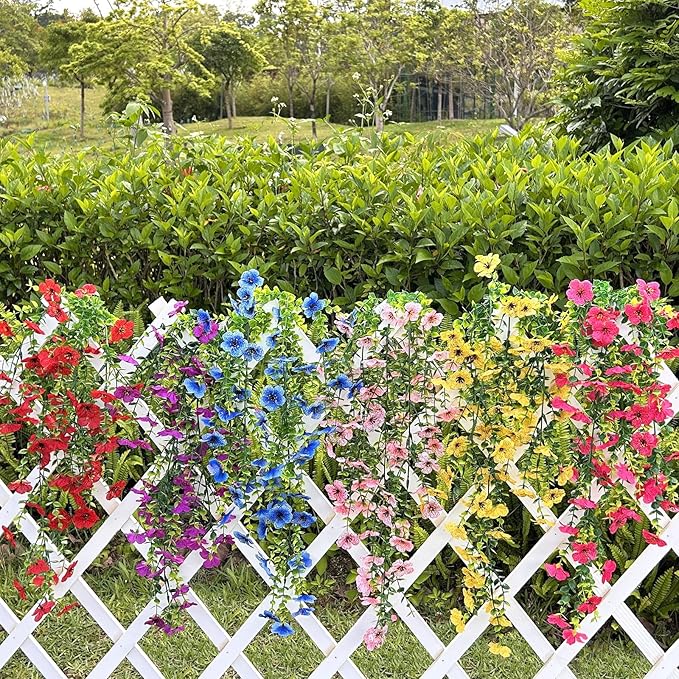 Playieer Artificial Hanging Flowers for Outdoors Faux Plants for Spring Summer Decoration,6 Bundles UV Resistant Realistic Silk Flowers Indoor Outside Garden Porch Patio Balcony Yard Farmhouse