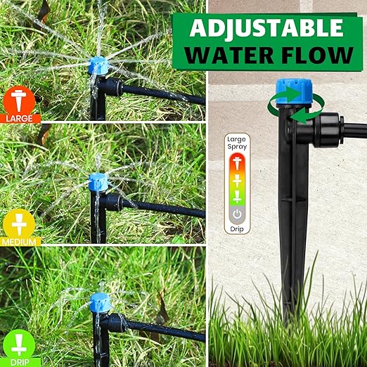 Bonviee 20-Pack Drip Irrigation Emitters- 1/4" Push-to-Connect Precision Irrigation Stakes - Low Flow Garden Watering System for Vegetables, Shrubs & Flower Beds
