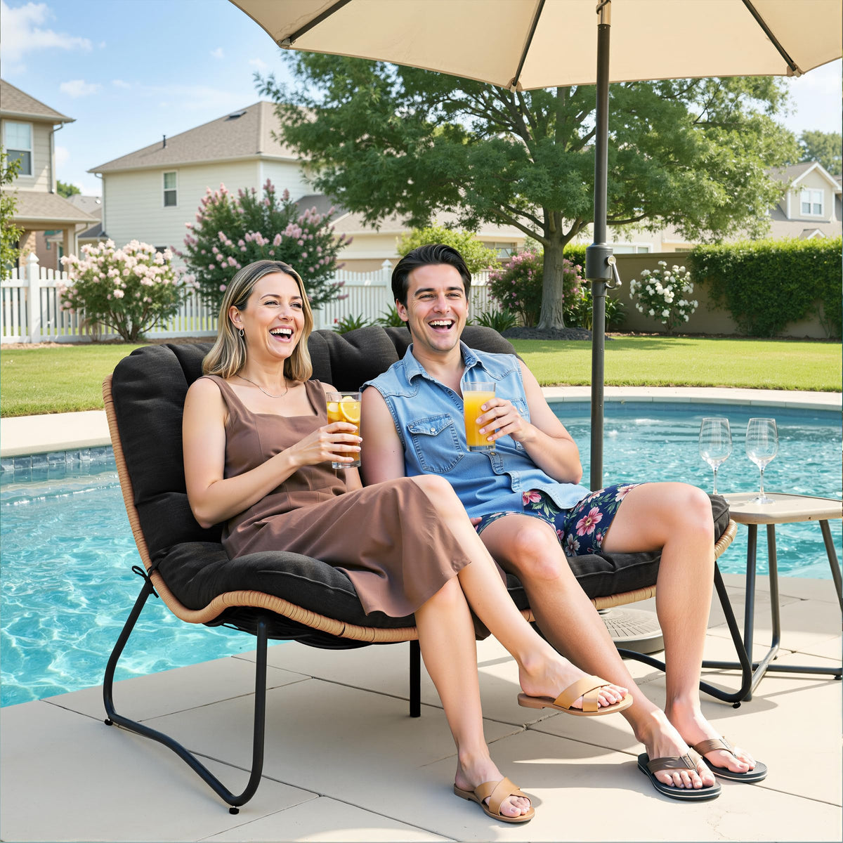 Crestlive Products Outdoor Loveseat 3PCS, Outdoor Sofa Set, All-Weather Boho Rattan Patio Furniture with Soft Cushion for Deck, Balcony, Poolside, Backyard (Without Table)