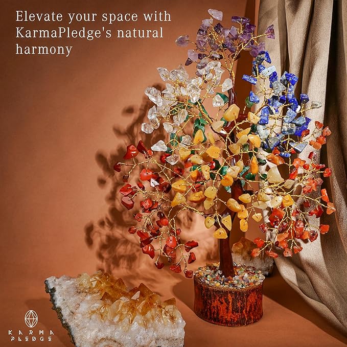 Crystal Tree of Life 7 Chakra Healing Crystals Trees for Home Decor, Office Desk Decor, Boho Decor, Handmade Bonsai Trees for Positive Energy, Money, Good Luck Birthday Gifts for Women, Mom