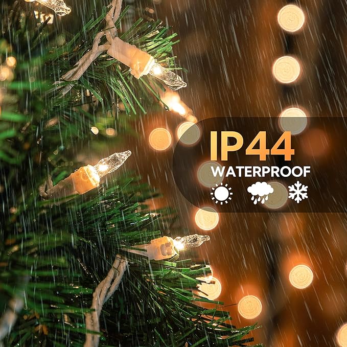 100 Count Clear Christmas Lights White Wire,23Feet Incandescent Clear Mini Lights, Connectable Indoor Outdoor Christmas Tree String Lights, Birthday, Holiday, Party, Wedding, Xmas,Warm White