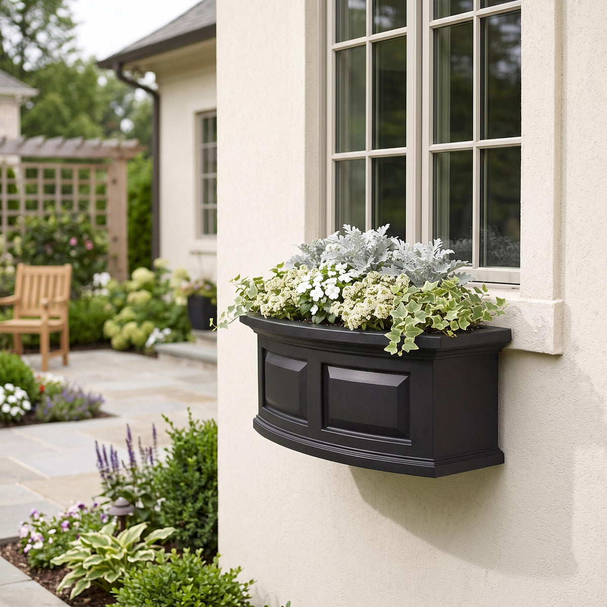 Mayne Newhaven 24in Self-Watering Rectangular Window Box Planter, Black