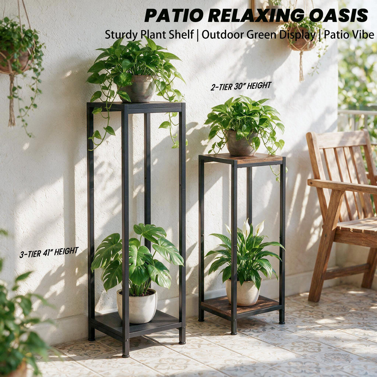 TOSKING 2-Tier Tall Wood Plant Stand Indoor, 30-Inch Shelf, Brown & Black