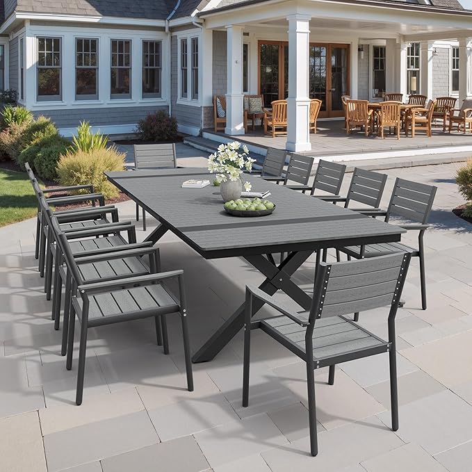 Pellebant Stackable Outdoor Dining Chairs Set of 4, Aluminum Patio Chairs with Arms, All-Weather for Garden, Lawn, Deck, Porch and Yard, Grey