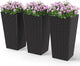 Outsunny Tall Planters for Outdoor Plants Set of 3, 24 in Taper Planters with Drainage Holes, Rattan Decor Plant Pots for Indoor Outdoor Front Porch Patio Backyard, Black
