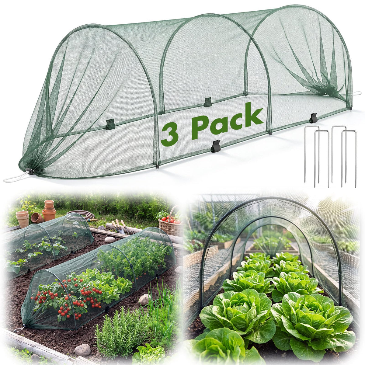 GliCraft 3 Pack Garden Bed Cover Row Accelerator Plants Cover,Green,4ft