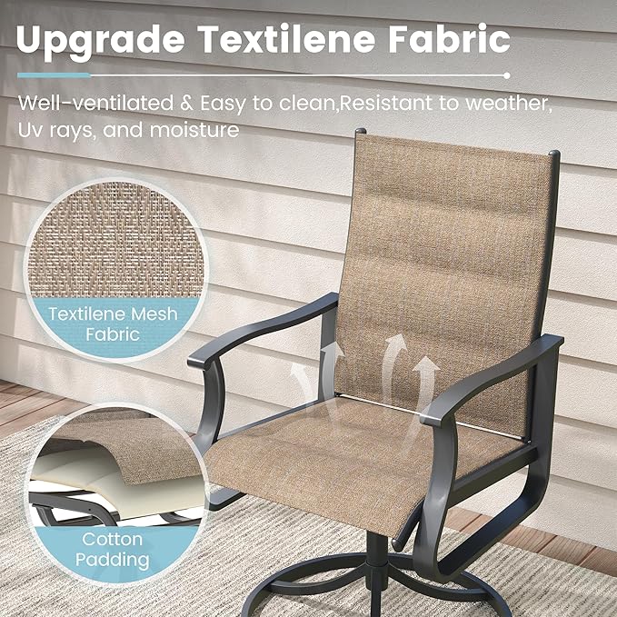 Patio Swivel Chairs Set of 6, Outdoor Dining Chairs with High Back, 360° Swivel Rocker Chair in All-Weather Padded Textilene & Metal Frame for Garden, Porch, Backyard, Balcony(Padded Brown)