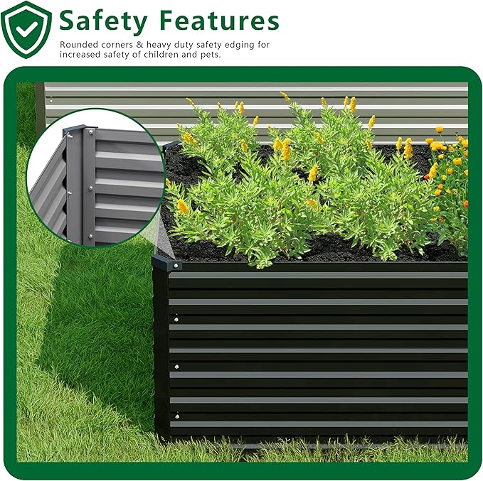 DIIYIV 12x4x2FT Galvanized Raised Garden Bed Kit,Vegetable Plant Boxes-Rectangle Metal Flower Box,Large Planter Raised Beds Outdoor Garden for Planting,Fruit,Herb-Black