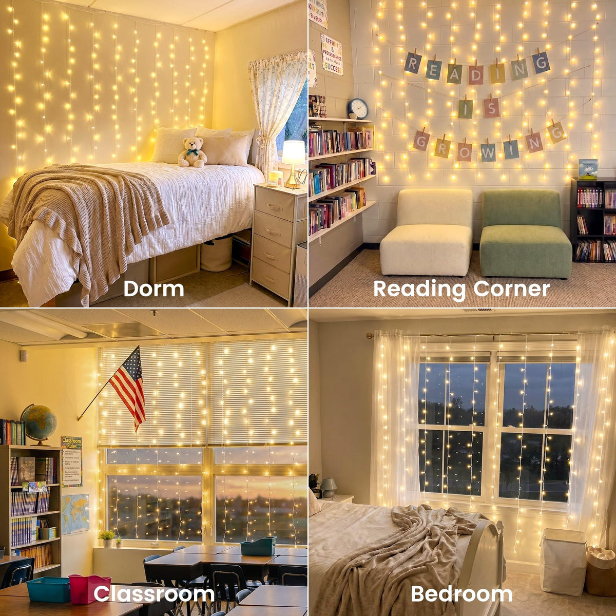 HEYFUNi 6.6FT x 6.6FT Warm White Curtain Lights Plug in, 200 LED