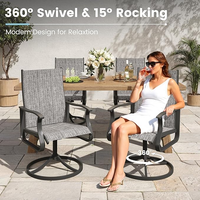 Patio Swivel Chairs Set of 4, Outdoor Dining Chairs with High Back, 360° Swivel Rocker Chair in All-Weather Textilene & Metal Frame for Garden, Porch, Backyard, Balcony(Grey)