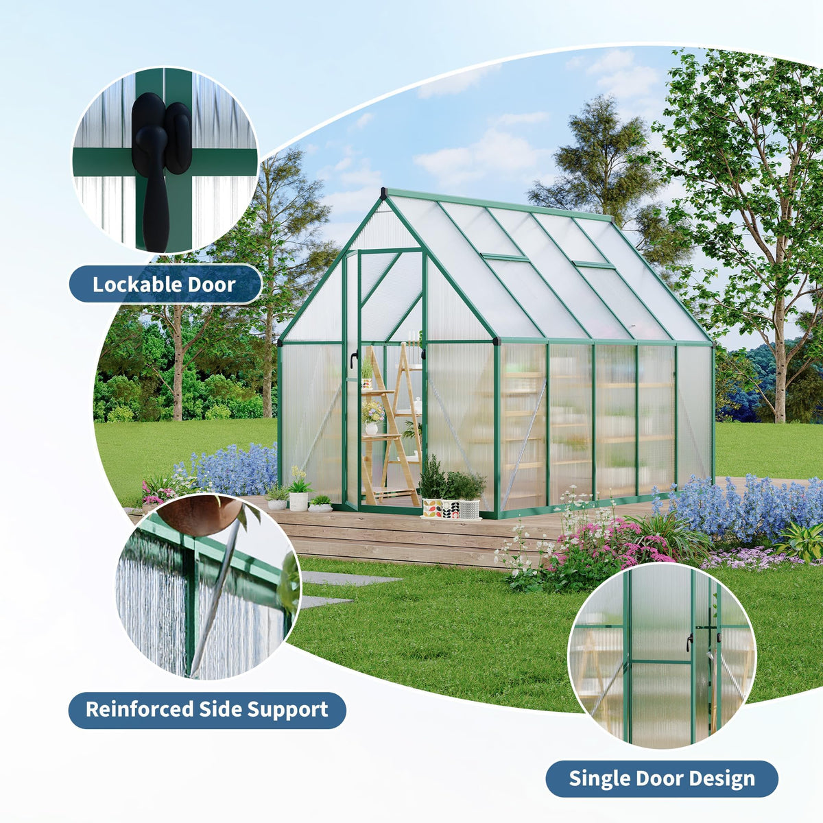 6x9 ft Outdoor Walk-in Greenhouse Aluminum Frame Polycarbonate Panel