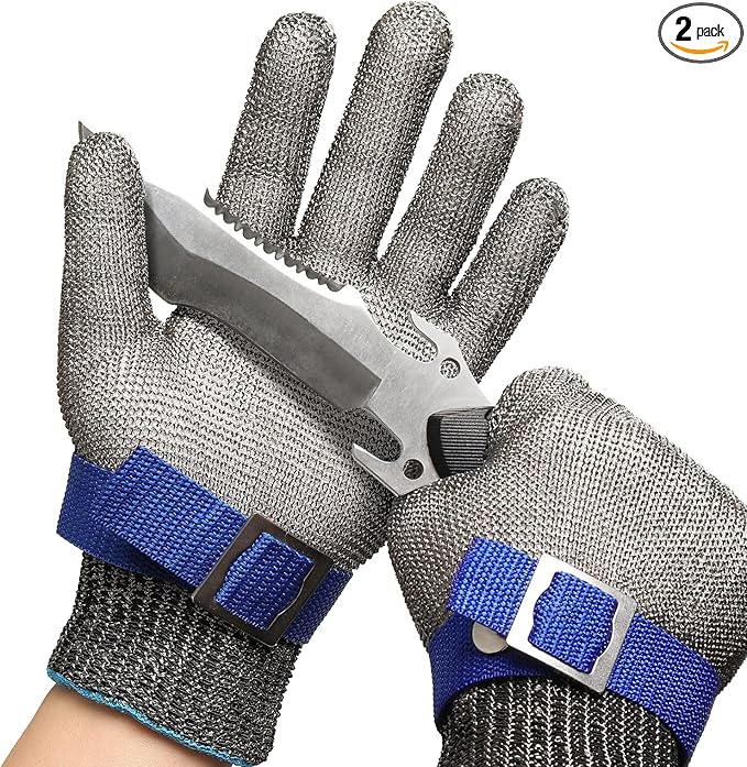 Schwer SlicePro ANSI A9 Cut Resistant Glove PR1706, Stainless Steel Mesh Metal Glove, Food Grade for Kitchen Cooking, Butcher Meat Cutting, Oyster Shucking, Mandoline, Fishing, Non-PFAS(L, 1 Pair)