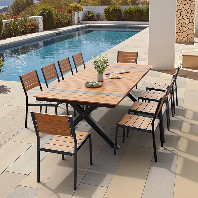 Pellebant Stackable Outdoor Dining Chairs Set of 2, Aluminum Patio Chairs with Armless, All-Weather for Garden, Lawn, Deck, Porch and Yard, Brown