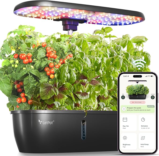 LETPOT LPH-Lite Hydroponics Growing System, 12 Pods Smart Herb Garden Kit Indoor, Indoor Garden, APP & WiFi Controlled, with 24W Growing LED, 5.5L Water Tank, Pump System, Automatic Timer