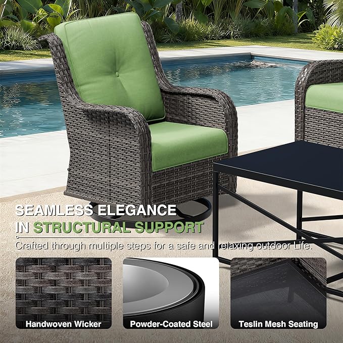 Joyside 4 Piece Wicker Patio Furniture Set, Outdoor Swivel Rocker Patio Chairs with High Back, Deep Seating, Wide Armrest, Thickened Cushions, Outdoor Furniture for Deck, Porch Use